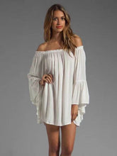 Casual Solid Color Chiffon Elastic Lace Bell Sleeve Dress