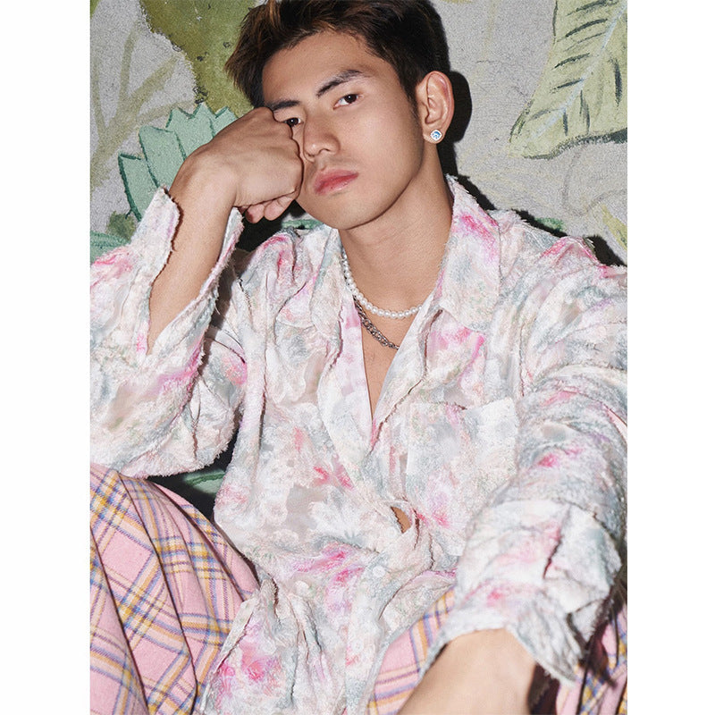 Spring And Summer American Three-dimensional Floral Shirt Niche Design Floral Long Sleeve Shirt Spring And Summer American Three-dimensional Floral Shirt Niche Design Floral Long Sleeve Shirt