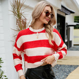 Outerwear Striped Contrast Color Mohair Sweater