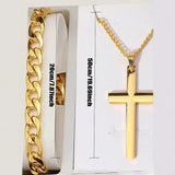 Men's Business Fashion Three-eye Single Calendar Steel Watch Bracelet Cross Bracelet Suit