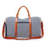 New Fashion Stripe Contrast Color and Leather Canvas Big Bag