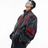 Contrast Color Profile PU Leather Metal Leather Jacket