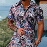 Men's New Casual Slim Fit Polo Collar Shorts Suit 3D Printed