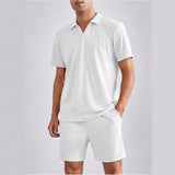 Мода тасодуфӣ остин кӯтоҳ Polo Shirt Shorts ду дона Set Suit мардона
