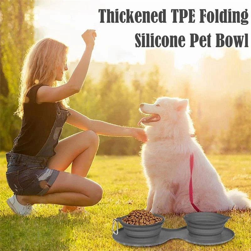 Rubber Foldable Double Bowl Pet Feeding Bowl Pets Supplies Dog Cat Bowls Rubber Foldable Double Bowl Pet Feeding Bowl Pets Supplies Dog Cat Bowls