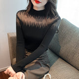 Mesh Lace Sweater Women's Half Turtleneck