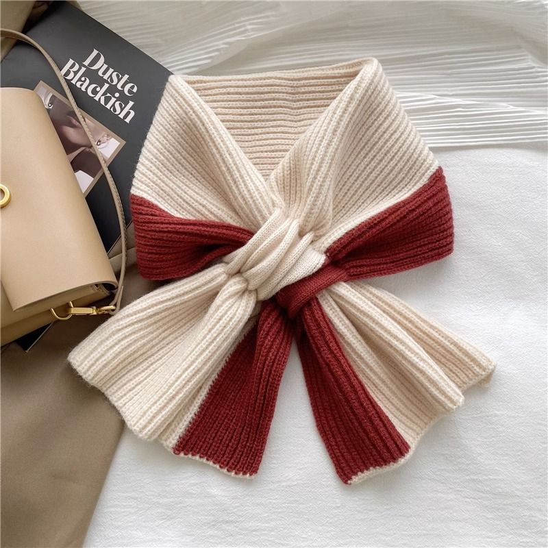 Sweet Color-blocked Knitted Scarf For Women Autumn And Winter Warm Versatile Fashion Scarf For Girls Sweet Color-blocked Knitted Scarf For Women Autumn And Winter Warm Versatile Fashion Scarf For Girls