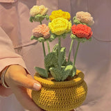 Hand Knitting DIY Tulips Small Daisy Potted Bouquet Wool Crochet Material Package