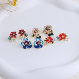 925 Silver Needle Drop Oil Pearl Flower Earrings