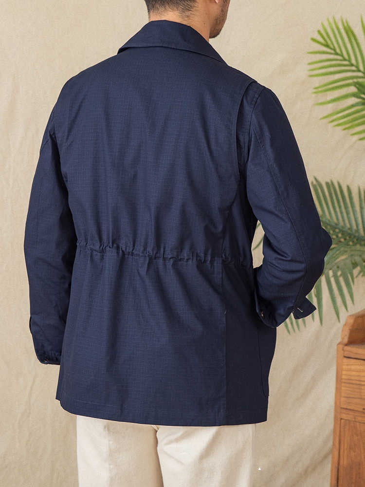 Повседневная легкая тонкая хлопковая куртка на шнурке с кубинским воротником в клетку Повседневная легкая тонкая хлопковая куртка на шнурке с кубинским воротником в клетку