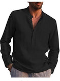 Mens Casual Beach Linen Long Sleeve Shirt