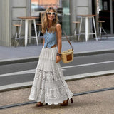 A- Line Crochet Lace Patchwork Knitting Skirt For Women