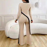 Women's Fashion Long Sleeve Side Slit T-shirt Trousers Suit