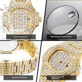 Full Square Diamond Casual Trend Waterproof Calendar Quartz Watch