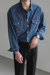 Minority Simple Long Sleeve Denim Shirt Mens Loose
