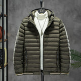 Men's jacket with cotton lining and removable hat for lightweight warmth