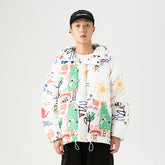 New Fashion Brand Graffiti Print Loose Cotton Coat For Men