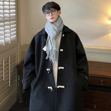 Detachable Hood With Horn Buttons Wool Coat For Men