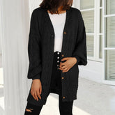 Autumn New Knitted Solid Color Plus Size Cardigan V-neck Twist Lantern Sleeve Coat For Women