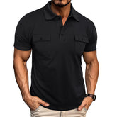 Summer Lapel Button Down Polo Shirt With Pockets Fashion Short Sleeve Men Clothes