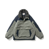 Men's Retro Cotton Coat with Pockets and Color Blocks