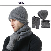 Winter New Thickened Men's Hat Scarf Gloves Three-piece Set