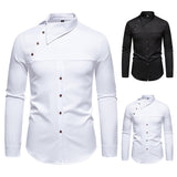 Men's Lapel Oblique Placket Asymmetric Long-sleeved Shirt