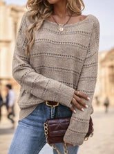 Pointelle Knit Drop Shoulder Sweater