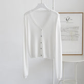 Spring And Summer V-neck Short Tencel Knitted Cardigan Pure Color All-matching