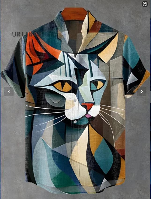 Abstract Pattern 3D Digital Printing Loose Trendy Short Sleeve Stand Collar Cardigan Shirt Abstract Pattern 3D Digital Printing Loose Trendy Short Sleeve Stand Collar Cardigan Shirt