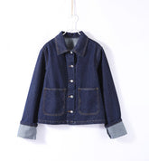 Vintage Denim Jacket Women's All-matching Short Polo Collar Jacket Top Skirt Suit