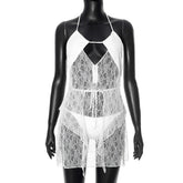 Spring And Summer Seaside Pure Desire Sexy Pure Color Mesh Slip Dress Set Women