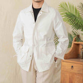Vintage Cotton Plain Drawstring Jacket Casual Breathable Outdoor Jacket