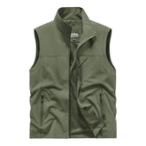 Polyester Casual Stand Collar Multi Pockets Outdoor Photography Men Fishing Vest Jacket