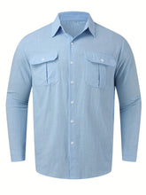 Mens Autumn Winter New Workwear Pocket Lapel Long Sleeve Shirt