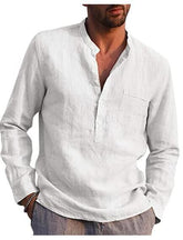 Mens Casual Beach Linen Long Sleeve Shirt
