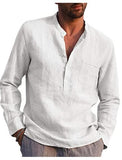 Mens Casual Beach Linen Long Sleeve Shirt