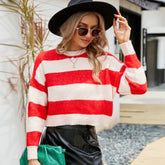 Outerwear Striped Contrast Color Mohair Sweater