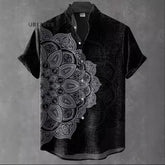 Мужская рубашка с воротником-стойкой и коротким рукавом, льняная