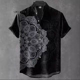 Мужская рубашка с воротником-стойкой и коротким рукавом, льняная