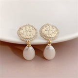 Water Drop Pearl Earrings Female Micro Inlaid Zircon