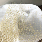 Large Mesh Diamond Shape Mesh Fabric With Golden Silver Filigree