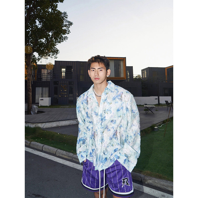 Spring And Summer American Three-dimensional Floral Shirt Niche Design Floral Long Sleeve Shirt Spring And Summer American Three-dimensional Floral Shirt Niche Design Floral Long Sleeve Shirt