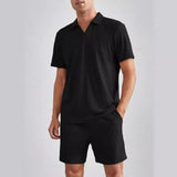 Мода тасодуфӣ остин кӯтоҳ Polo Shirt Shorts ду дона Set Suit мардона