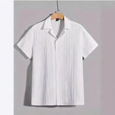 European and American new striped short sleeve stand collar shirt