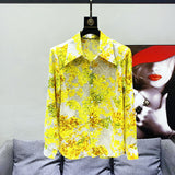Men's yellow shirt with Hawaiian print, loose, with dropped shoulders