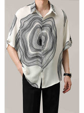 Retro Contrast Color Short Sleeve Shirt Men Casual Loose Short Sleeve Shirt
