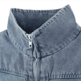 Short Hollow-out Denim Stand Collar Vest Men's Workwear Sleeveless Vest