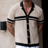 Men's Casual Short Sleeve Shirt with Tonal Lapels
