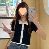 Ice Silk Retro Contrast Colored Knit Cardigan